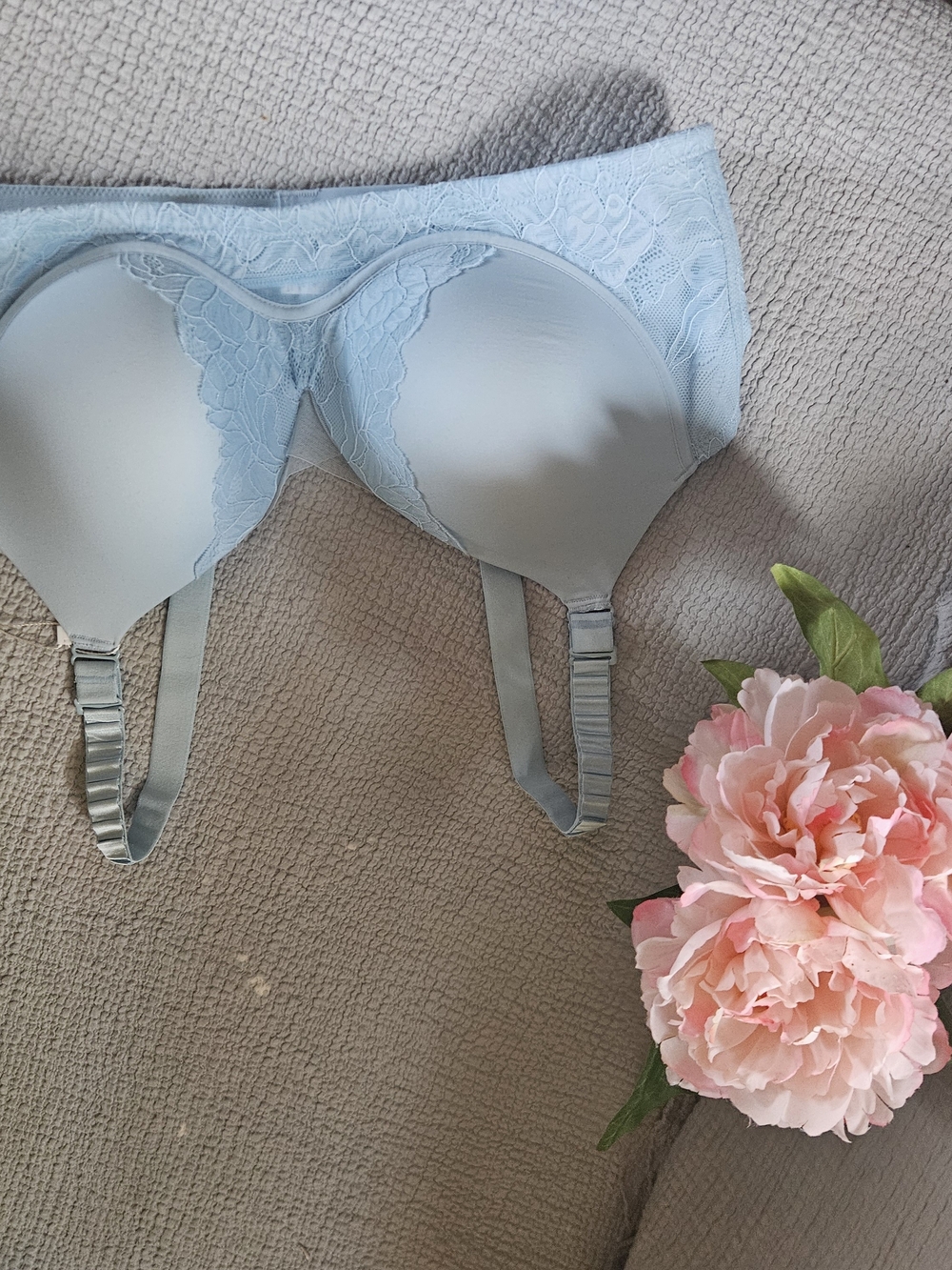 Light Blue Lace Trim T-Shirt Bra - Women Adjustable Bra Intimates